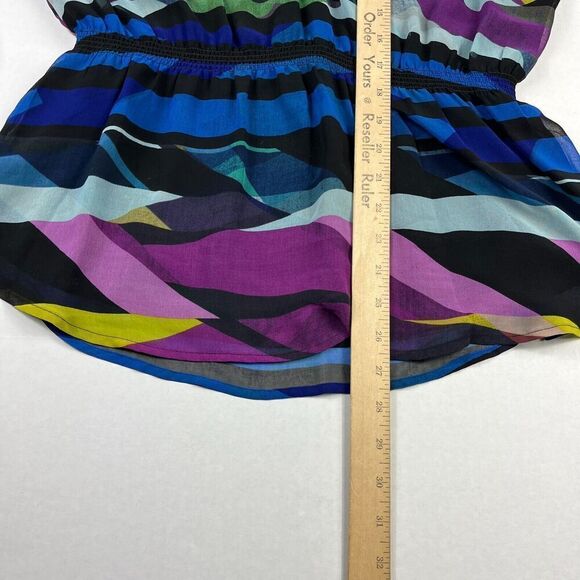 Calvin Klein Womens Peasant Blouse Striped Top Long Sleeve Artistic Shirt LARGE - Picture 6 of 12